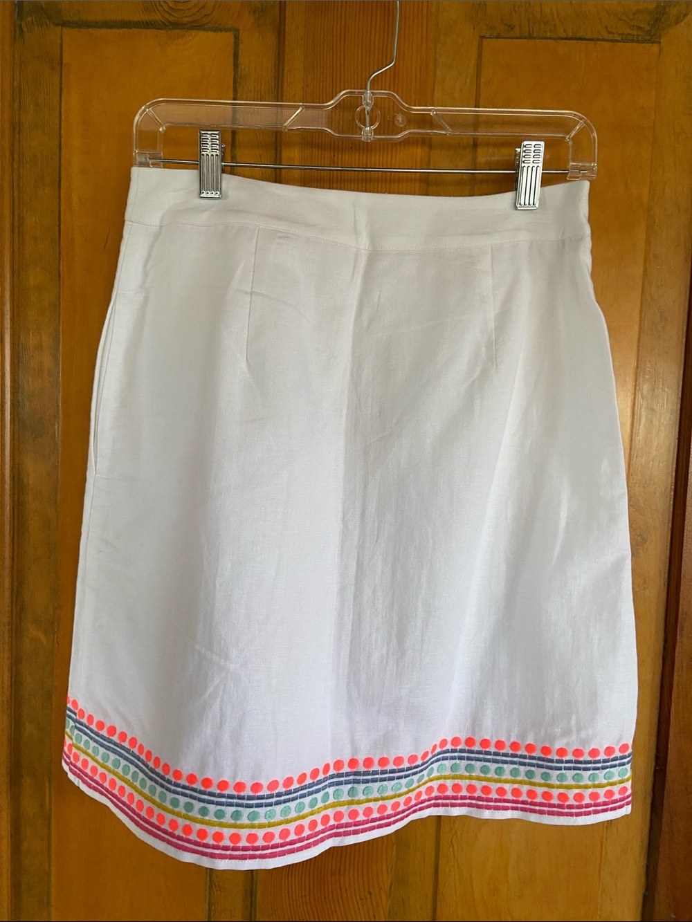 Boden White A-Line Skirt with Neon Pink & Green Trim - Picture 4 of 5